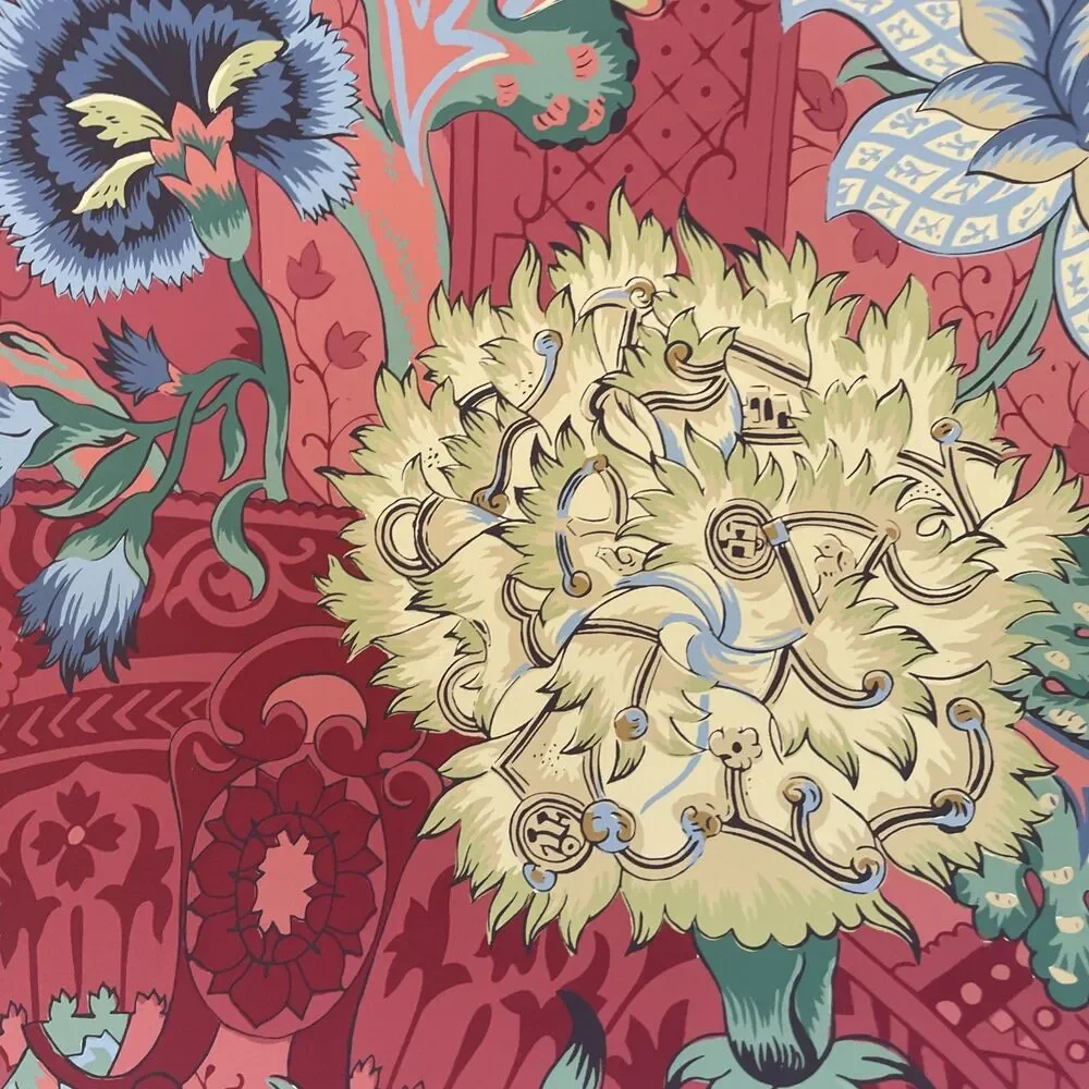 Vintage Katzenbach & Warren Wallpaper Dramatic Bold Floral Period Pattern Red